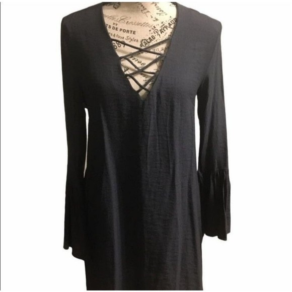 H & M Flared Sleeve Mini Dress Size 6 Boho Hippie Gray - Picture 1 of 7